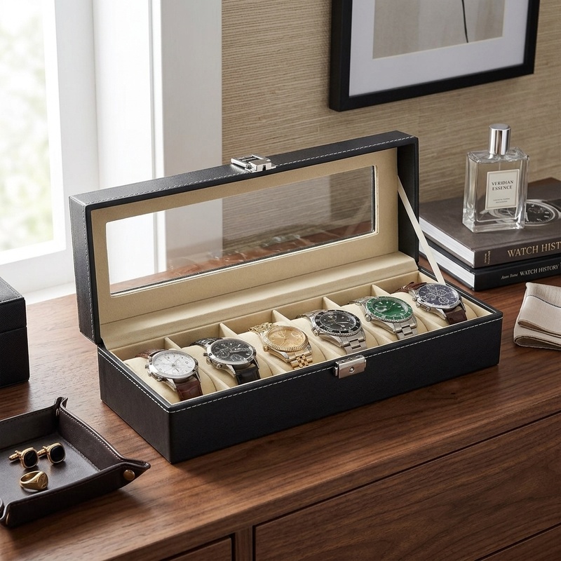 PU Leather Watch Box with Glas - Men Accessories Organiser review and price
