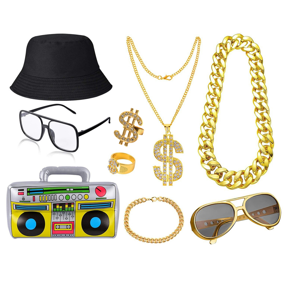 80s 90s Hip Hop Costume Kit fo - Men Accessories Chain And Bracelet review and price