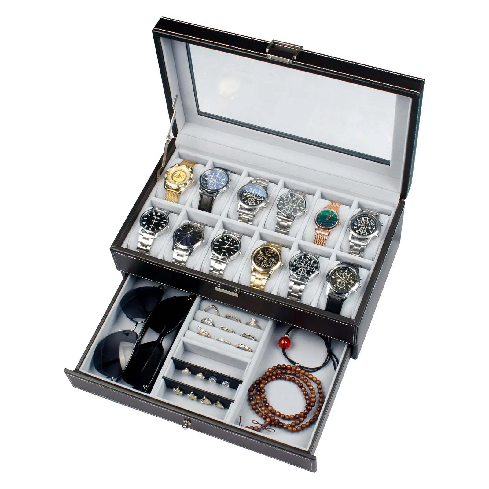 New 12 Slot Leather Lockable W - Men Accessories Organiser review and price