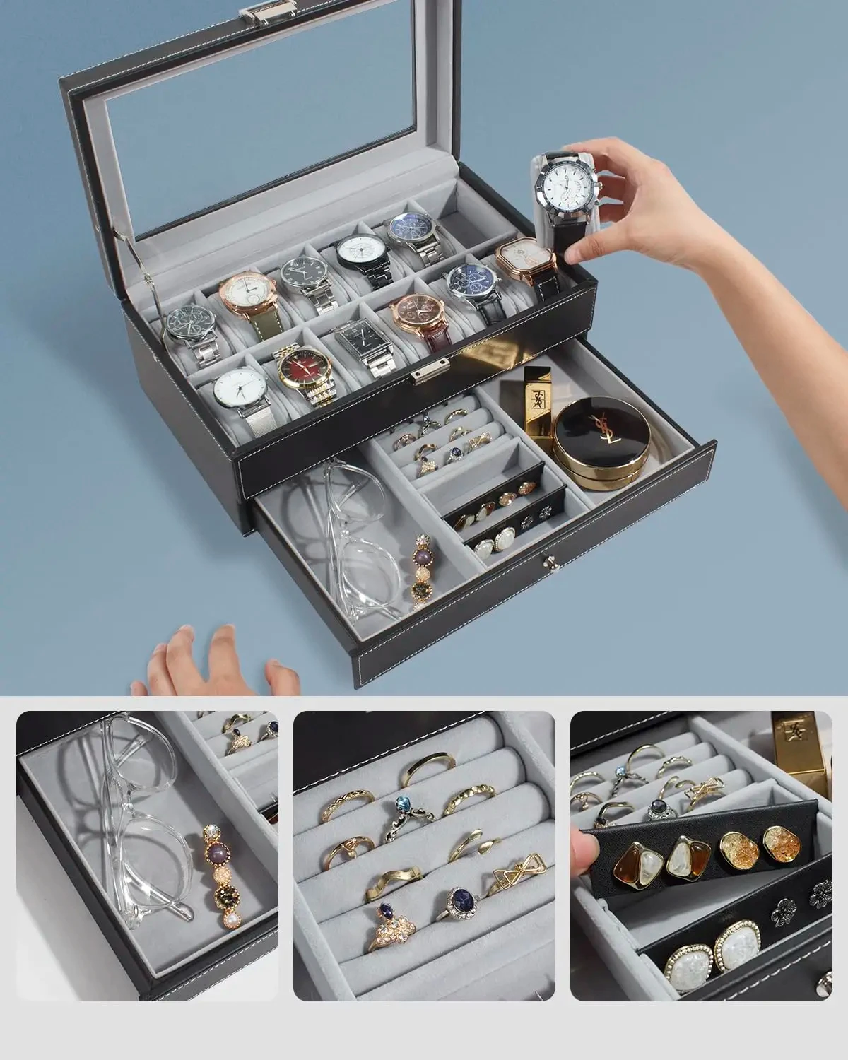 New 12 Slot Leather Lockable W - Men Accessories Organiser review and price